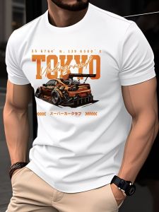 [Local Stock] ZEEMIN Summer Mens T-shirt short sleeved racing pattern print slim fit trendy top personalized print fashion daily casual men clothing