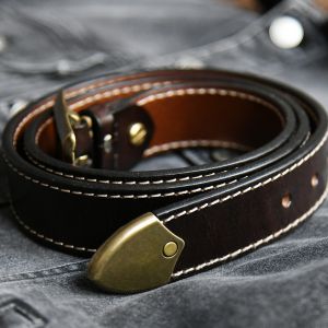 Mỹ Retro Handmade Người Đàn Ông Của Vành Đai Dày da bò nguyên bản khóa bằng đồng Giản Dị Denim Quần Áo Làm Hộ da xe máy hai mặt hai công dụng Vành Đai