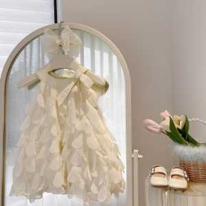 Dress Pesta Snow Flowy Motif Timbul Pita Anak Perempuan