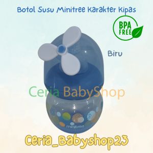Minitree Botol Susu Bayi Newborn Regular Neck 60ml Model Tutup Bentuk Kipas untuk Usia Bayi Baru Lahir 0 Bulan Baby Feeding Bottle Unik with Handle Dengan Gagang Unik Lucu Bahan PP Sangat Tebal Berkualitas Sudah BPA Free Antipecah dan Bisa Direbus