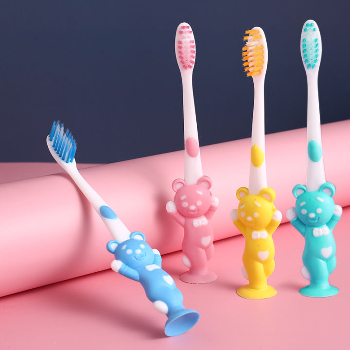 4pcs/set Children's Toothbrush for Kid Cartoon Toothbrush with Soft Bristles and Suction Cup Holder for Kids soft toothbrush