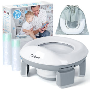 Orzbow 2-in-1 Foldable Baby Toilet Training Potty Seat with Potty Bags (40pcs) & Storage Bag Portable Potty Chair for Boys Girls Toddler Kid