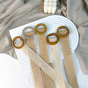 CHLOCH Woven Mesh Bohemian Waist Belt Handmade Round Shaped Buckle Hollow Out Waist Belt Fashion Hollow Out Knitted Wide Waist Belt for Dress Accessory