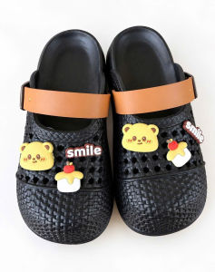 Dép Sục Gấu Smile Có Quai Khóa Charm Dễ Thương | Dép Đi Học Đi Chơi Nhiều Lỗ Thoáng Size 36-41