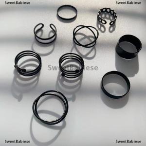 [COD] SweetBabiese 3 6pcs Vintage Black Rings Set For Women Girls Punk Metallic Geometric Simple