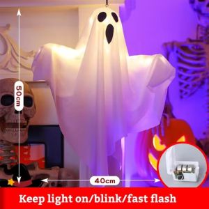 3PCS Spooky Ghost Halloween Decoration Waterproof Halloween LED Fabric Hanging Ghost Light for Lawn Garden Home Party Decor
