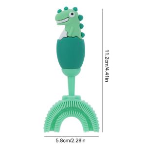 BUNSB Làm sạch sâu Bàn chải đánh răng khủng long cho bé Mềm 360 độ Bàn chải đánh răng hình chữ U Di động Hoạt hình Làm sạch răng trẻ em Làm sạch chăm sóc răng miệng