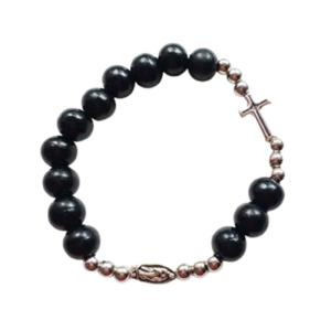 Catholic Cross Rosary Bracelet Vintage Elastic Beaded Chain Baptism Rosaries Bangle Wristband for Men Women Gift