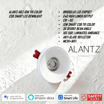 ALANTZ AL662-10W SMART COB TRI COLOR LED DOWNLIGHT BRIDGELUX LED CHIPSET Works with Smart-life App Google N Alexa