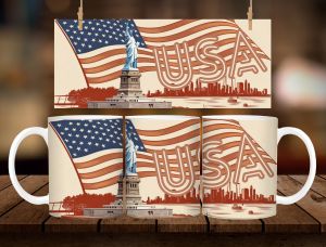 * 1 PC MUG WITH BOX * USA VINTAGE MUG DESIGN 11oz with BOX SOUVINER MUG