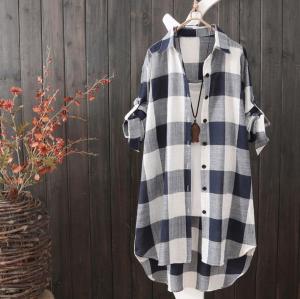 Cotton long shirt sun protection clothing  female summer womens loose plaid shirt