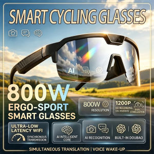 Cycling Glasses with 800W HD Camera UV Protection Voice Assistant AI Translation Bluetooth Wireless Calling Cycling Glasses