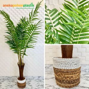 Pohon Artificial Tanaman Hias Palem Hawaii T180 Latex Pot Dasar Hitam Cover Seagrass Dekorasi Rumah Caffe Aesthetic