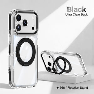 360° Rotation Stand Clear Phone Case For iPhone 17 16 15 14 13 12 Pro Max For MagSafe Transparent Hard Back Phone Cover With Phone Stand For iPhone 17 Air 16 15 14 Plus Pro Max Military Shockproof Protection Casing