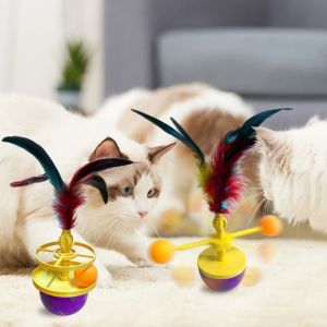 QEFEE Rotating Interactive Cat Toys Ball Track Colorful Feather Pet Feather Sliding Toy Sturdy Multi-functional Cat Teaser Tumbler Indoor