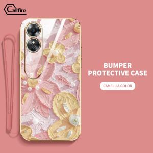 Callfire Plating Phone Case For OPPO A60 A18 A38 F23 A98 5G A78 4G A17 A17K A16K A16E Case Flowers Painted Oil Painting Patter Soft Casing Free Lanyard