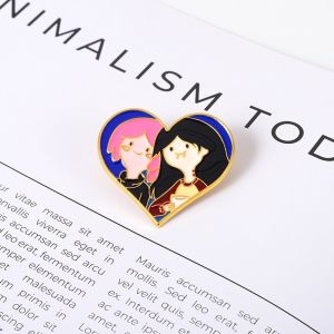 Adventure Princess Bubblegum and Marceline Heart Lapel Brooch Cute Enamel Pin Animated Backpack Badge Collection