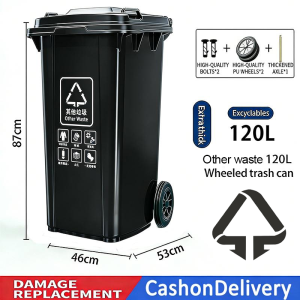 120L/240L Dustbin with Wheels & Lid - Heavy Duty Outdoor Garbage Bin Tong Sampah Large Capacity & Durable for Home Shop Waste Disposal & Recycling
