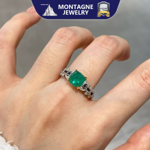 Montagne Jewelry 18K Pure Gold Ring Sapphire Diamond Inset Design Fine Jewellery Natural 2 Carat Emerald Ring