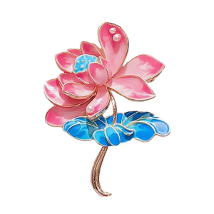 Lotuses Pin with Imitation Pearls Handmade Alloy Floral Accessory With Enamel Detailing For Formal Occasions