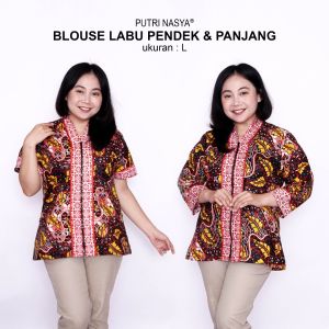 Putri Nasya Blouse Batik Big Size Wanita Atasan Batik Lengkap S-M-L-XL-L-3L-4L-5L-6L-7L Model Blus Jumbo Seragam Batik /Atasan Batik Bigsize Kerja / Pakaian Batik Kekinian Wanita Kerja Kantor Model Terbaru Bahan Formal Big