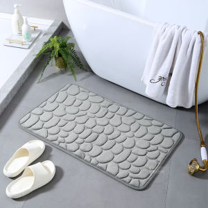 Konco 40*60cm Upgraded Bath Mat Bathroom Carpet Water Absorption Rug Shaggy Memory Foam Bathroom Mat with cobblestone pattern kitchen Floor Tapis Non-slip Thickened Rug Soft Kitchen Door Floor Mat Carpet