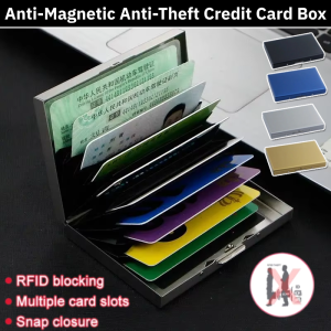 Stainless Steel Anti-Theft Magnetic Card Holder RFID Blocking Protector Credit Card ID Case Box Mens Metal Multi-Capacity Wallet