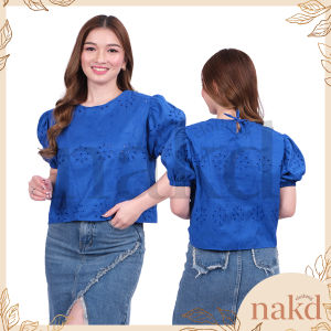 NAKD FASHION CHERRIE COTTON LINEN EYELET BASIC PUFF SLEEVES DAILY CASUAL SQUARE TOP FOR WOMEN 1750