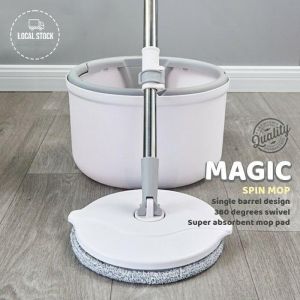 MAGIC Rotating Spin Mop Hand Press Washing for Easy Floor Cleaning Mop Bucket and Pads