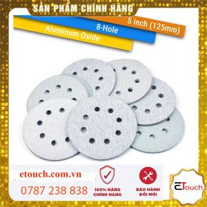 Giấy nhám tròn nhám tròn 125mm 8 lỗ hút bụi lưng nỉ bề mặt sản phẩm có lớp phủ stearate (màu trắng)