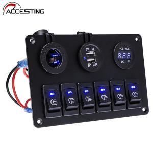 6 Buttons Switch Panel Circuit Breakers For Auto Boat Marine Boat Waterproof Rocker LED Switch Control Panel 12/24V