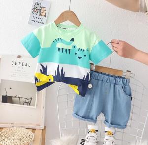 SETELAN ANAK LAKI DAN PEREMPUAN TERBARU  MOTIF JEANS LAUT LENGAN PENDEK  USIA 6 BULAN - 5 TAHUN