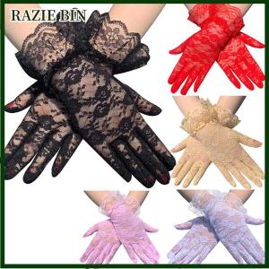 RAZIE BIN ถุงมือสั้นลูกไม้สำหรับผู้หญิงสไตล์วินเทจถุงมือสำหรับเจ้าสาวในงานแต่งงานถุงมือสำหรับงานเลี้ยงน้ำชาถุงมือดอกไม้สำหรับงานเลี้ยงอาหารค่ำชุดแฟนซีถุงมือเครื่องประดับ