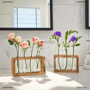 [COD] jiameitan ภาชนะปลูกพืชไฮโดรโปนิกส์สุดสร้างสรรค์พร้อมกรอบไม้หลอดทดลองโปร่งใสแจกันบอนไซตกแต่งบ้านด้วยงานฝีมือ1ชุด