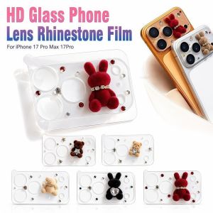 FLYING Gấu 3D Miếng dán bảo vệ ống kính camera điện thoại Kính trong suốt. Lấp lánh Nắp che ống kính máy ảnh Lấp lánh Chống trầy xước Miếng dán kính bảo vệ ống kính điện thoại đính đá Cho iPhone 17 Pro Max 17 Pro