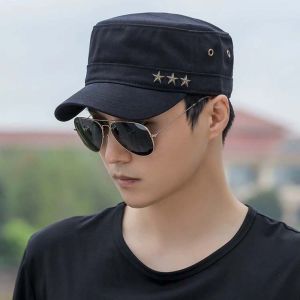 MUQZI Solid Flat Top Hat Cotton Stars Adjustable Baseball Cap Fashion Fishing Sunshade Hat Four Seasons