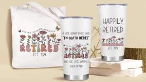 Retirement Gifts for Women 2025 – Best Retirement Present with Humorous Happy Retired Quotes for Teacher Mom Nurse Doctor Coworker Boss Lady – Funny Retiring Coffee Tumbler & Tote Bag Set
