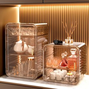 VALUEPULSE ป้องกันฝุ่นและฝุ่น ชั้นเก็บถ้วย โปร่งใสโปร่งใส จุได้มาก ตัวจัดระเบียบตู้เสื้อผ้า มัลติฟังก์ชั่ ที่วางแก้วน้ำ ห้องครัวในบ้าน