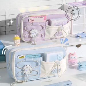 Bóp Viết Dây Rút Vải Canvas Nhiều Ngăn Kèm Ghim Cài Túi Đựng Bút Dung Tích Lớn Học Thêm Tiếng Trung