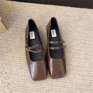 French Evening Breeze Silver Mary Jane Single Shoes Womens Flat New Temperament Fairy Square Toe Shallow