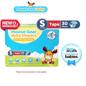 Moose Gear Baby Tape Diaper SMALL 30pcs Super Absorbent No Leaks (NEW & IMPROVED)