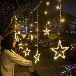Lampu Natal Tirai Bintang LED Tumblr Light Tirai Star Curtain Light Wedding Warmwhite Dekorasi Kamar
