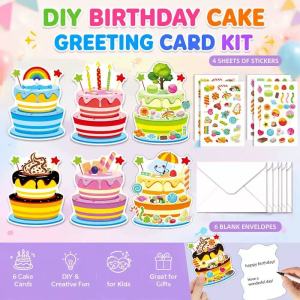 【SG Stock】DIY Birthday Cake Greeting Card Kit Kids Make‑Your‑Own Birthday Card Craft Set with Stickers & Envelopes