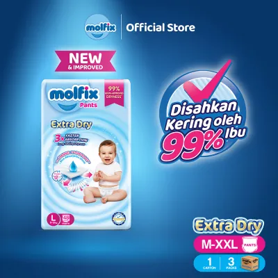 [3 Packs] Molfix Extra Dry Pants Baby Diaper Jumbo Pack (S66/M58/L48/XL42/XXL36/XXXL20)