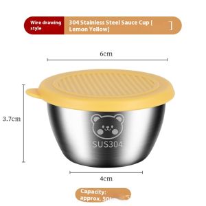Ocshean thép không gỉ Mini Gia vị cốc có nắp di động nước sốt bát cho dã ngoại ngoài trời và salad dễ thương thiết kế hoạt hình