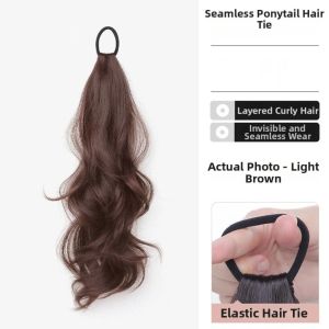 OMQAIO Thanh lịch Dây buộc tóc sóng lớn Tổng hợp Phong cách Hàn Quốc Tóc giả đuôi ngựa Cổ điển Tự nhiên Tóc giả đuôi ngựa xoăn dành cho phụ nữ