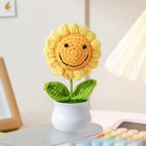 Hand Woven Artificial Flowers Fabric Potted Plants Hand-Knitted Cartoon Flowers Desktop Decorations for Home Gift