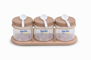 Home Mates 3-Piece Plastic Spice Jar Set with Tray & Spoons