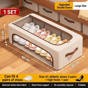 MARBLEX Moisture-Proof Shoe Storage Box Double Window Design Dustproof Foldable Shoe Rack  Sturdy Handles Shoe Organizer Container Sports Shoes Storage