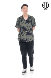 Kemeja Pria Lengan Pendek Retro Vintage Kasual Motif Abstrak Rayon Kekinian